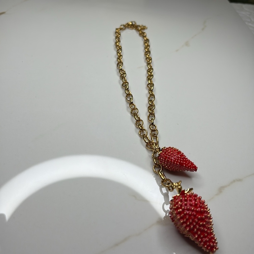 Strawberry Charm Necklace in Red and Gold - Picture 5 of 6